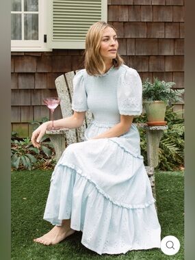 NWT Baybala Jolene Eyelet Tiered Maxi Dress size Medium in Icy Blue